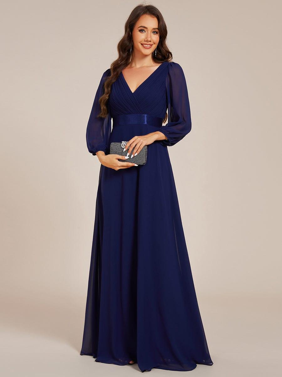 ever OLIVIA|Long Sleeves Chiffon Empire Waist A-Line Maxi Formal Evening Dress