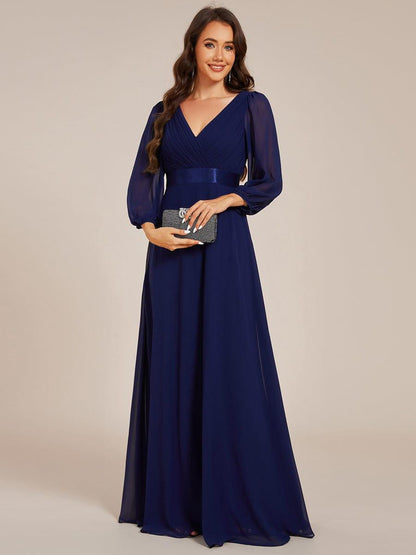 ever OLIVIA|Long Sleeves Chiffon Empire Waist A-Line Maxi Formal Evening Dress