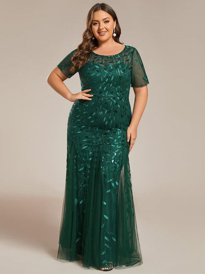 pretty JADEN|Floral Sequin Print Plus Size Mermaid Tulle Evening Dress
