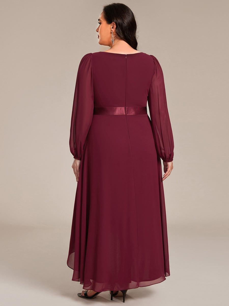 pretty KEYLA|Plus Size A-Line Long Sleeve Chiffon Pleated Formal Dress