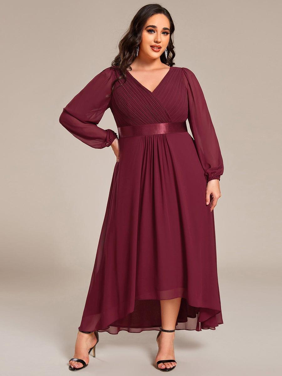 ever KEYLA|Long Sleeve A Line Chiffon Pleated Asymmetrical Hem Formal Dress