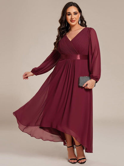 ever KEYLA|Long Sleeve A Line Chiffon Pleated Asymmetrical Hem Formal Dress