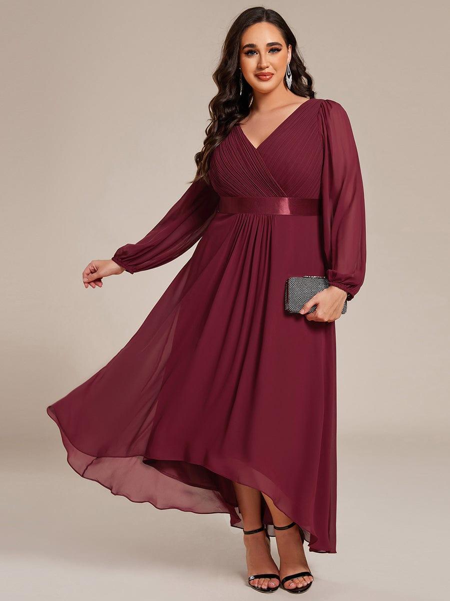 pretty KEYLA|Plus Size A-Line Long Sleeve Chiffon Pleated Formal Dress