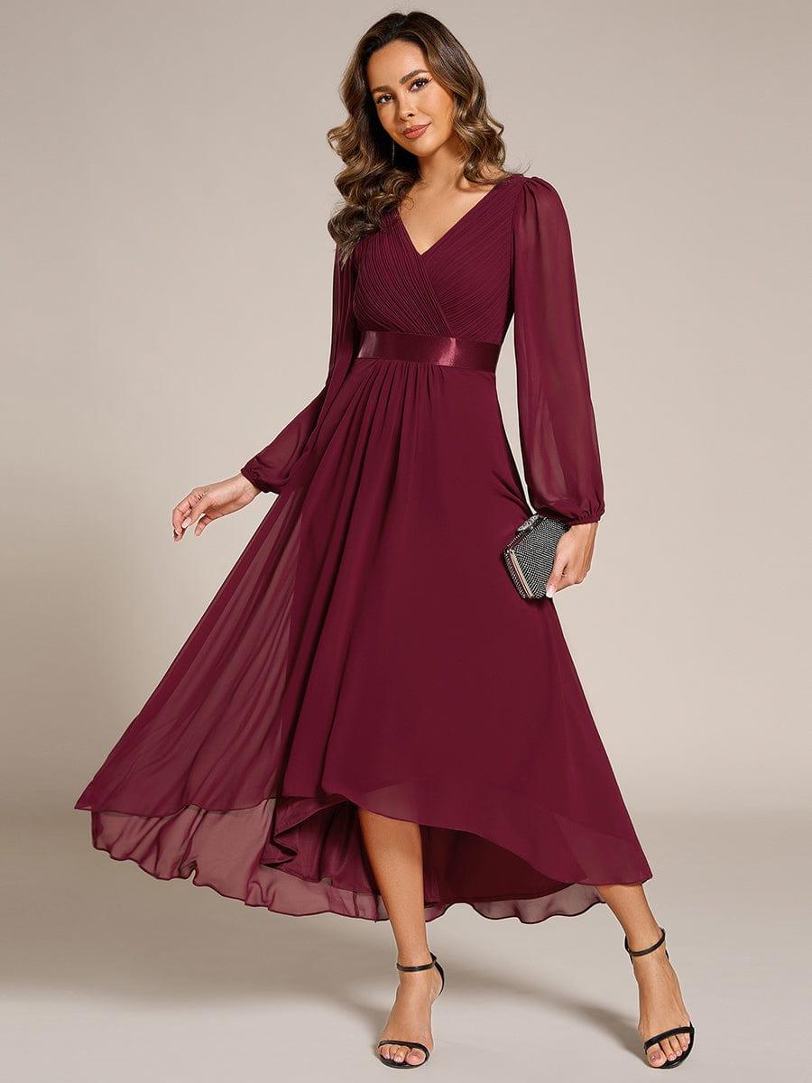 ever KEYLA|Long Sleeve A Line Chiffon Pleated Asymmetrical Hem Formal Dress