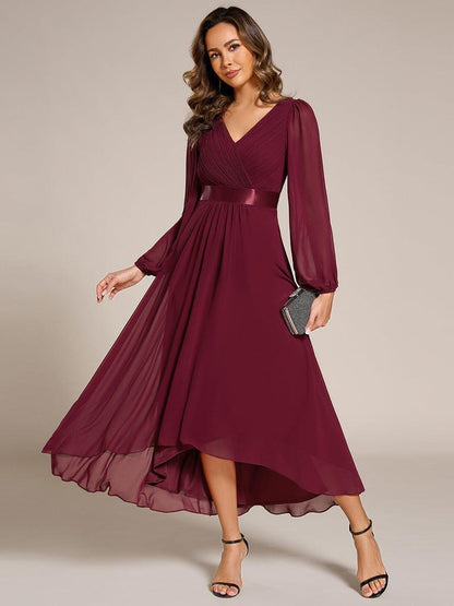 ever KEYLA|Long Sleeve A Line Chiffon Pleated Asymmetrical Hem Formal Dress
