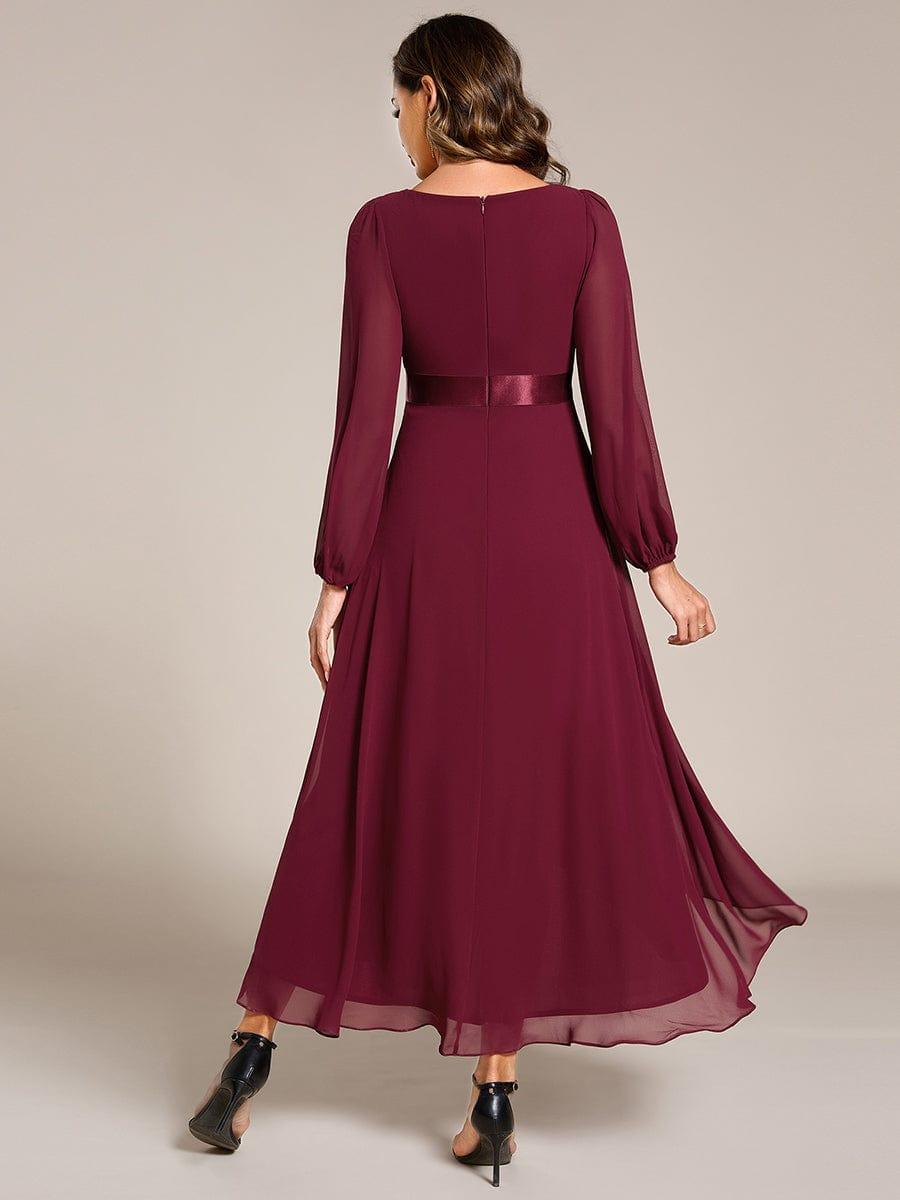 ever KEYLA|Long Sleeve A Line Chiffon Pleated Asymmetrical Hem Formal Dress