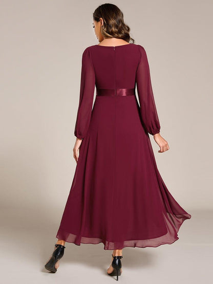 ever KEYLA|Long Sleeve A Line Chiffon Pleated Asymmetrical Hem Formal Dress