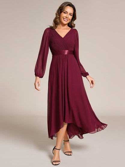 ever KEYLA|Long Sleeve A Line Chiffon Pleated Asymmetrical Hem Formal Dress