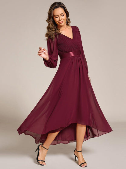 ever KEYLA|Long Sleeve A Line Chiffon Pleated Asymmetrical Hem Formal Dress