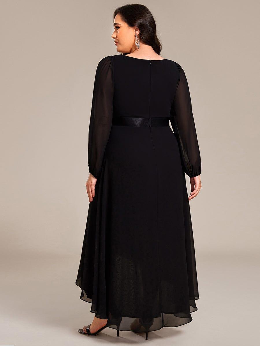 pretty KEYLA|Plus Size A-Line Long Sleeve Chiffon Pleated Formal Dress