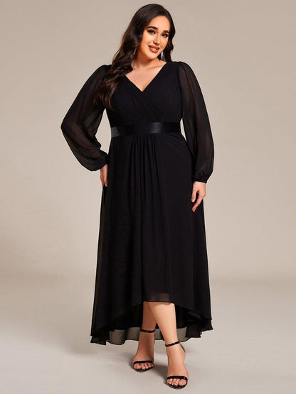 ever KEYLA|Long Sleeve A Line Chiffon Pleated Asymmetrical Hem Formal Dress