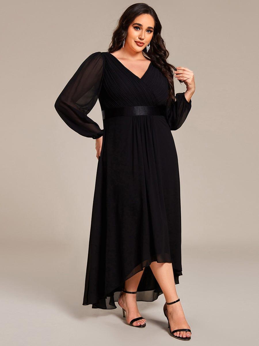 pretty KEYLA|Plus Size A-Line Long Sleeve Chiffon Pleated Formal Dress