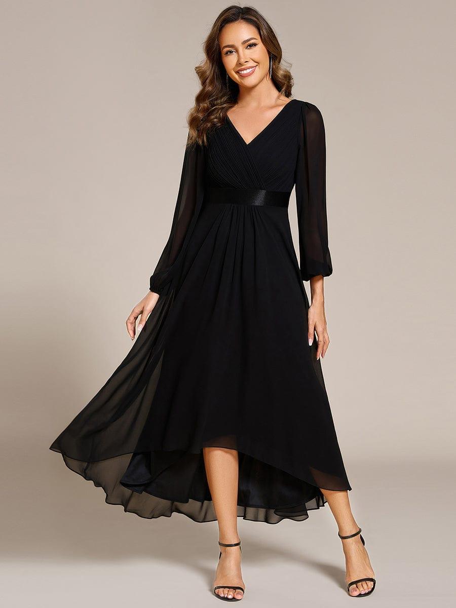 ever KEYLA|Long Sleeve A Line Chiffon Pleated Asymmetrical Hem Formal Dress