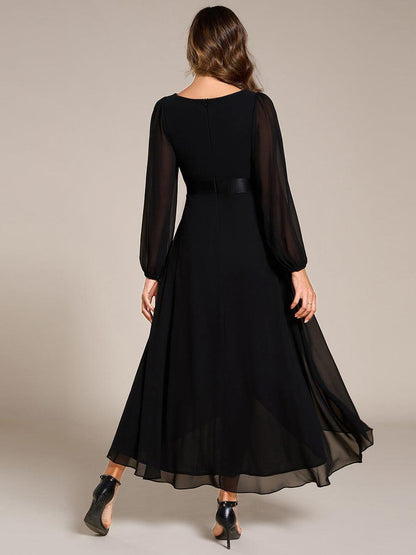 ever KEYLA|Long Sleeve A Line Chiffon Pleated Asymmetrical Hem Formal Dress