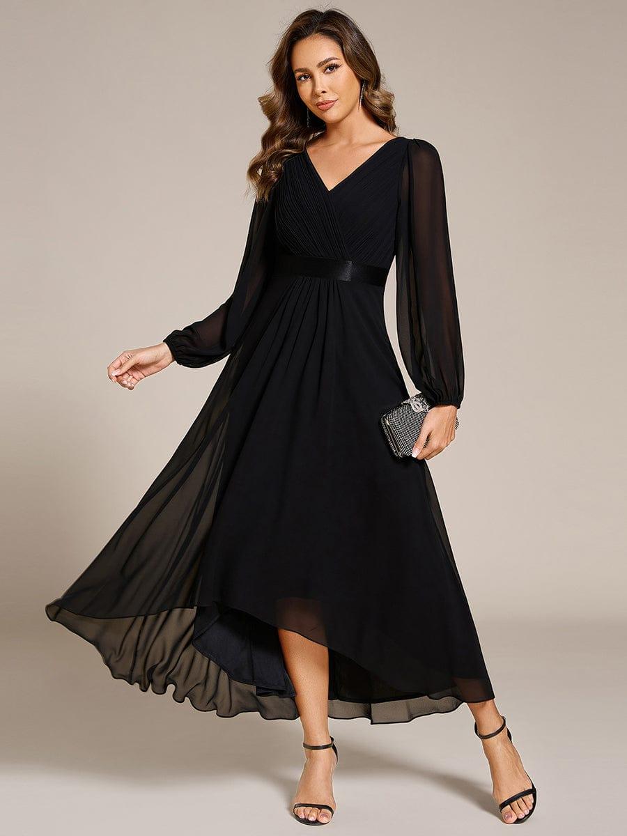 ever KEYLA|Long Sleeve A Line Chiffon Pleated Asymmetrical Hem Formal Dress