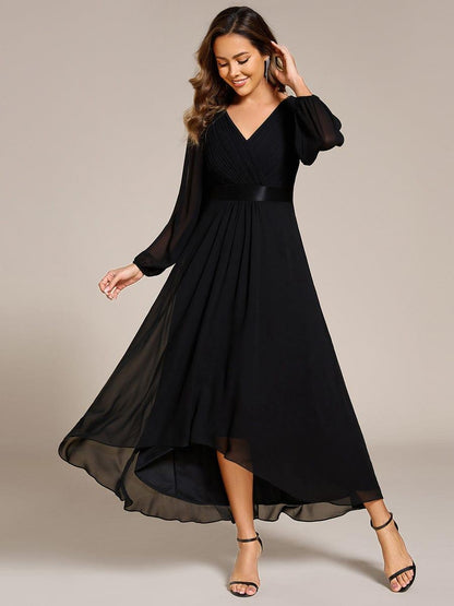 ever KEYLA|Long Sleeve A Line Chiffon Pleated Asymmetrical Hem Formal Dress