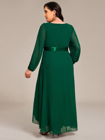 ever KEYLA|Long Sleeve A Line Chiffon Pleated Asymmetrical Hem Formal Dress