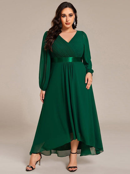 ever KEYLA|Long Sleeve A Line Chiffon Pleated Asymmetrical Hem Formal Dress