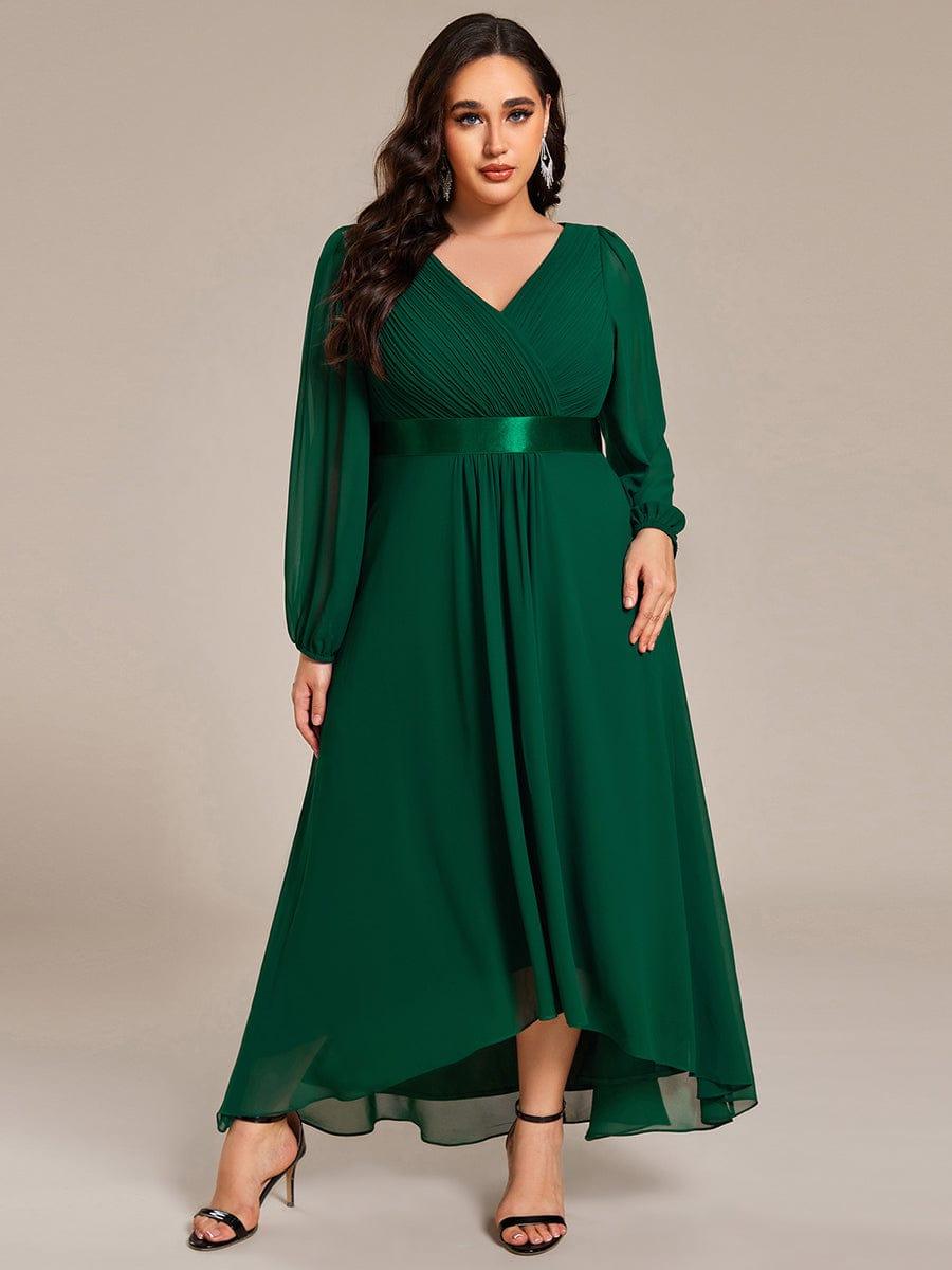 pretty KEYLA|Plus Size A-Line Long Sleeve Chiffon Pleated Formal Dress
