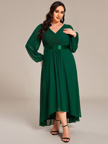 ever KEYLA|Long Sleeve A Line Chiffon Pleated Asymmetrical Hem Formal Dress