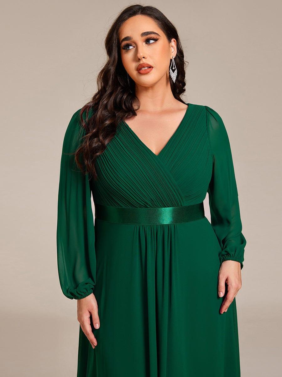 ever KEYLA|Long Sleeve A Line Chiffon Pleated Asymmetrical Hem Formal Dress