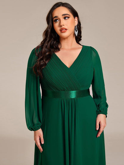 ever KEYLA|Long Sleeve A Line Chiffon Pleated Asymmetrical Hem Formal Dress