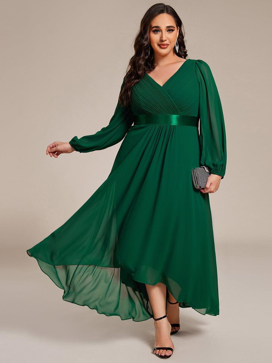 pretty KEYLA|Plus Size A-Line Long Sleeve Chiffon Pleated Formal Dress