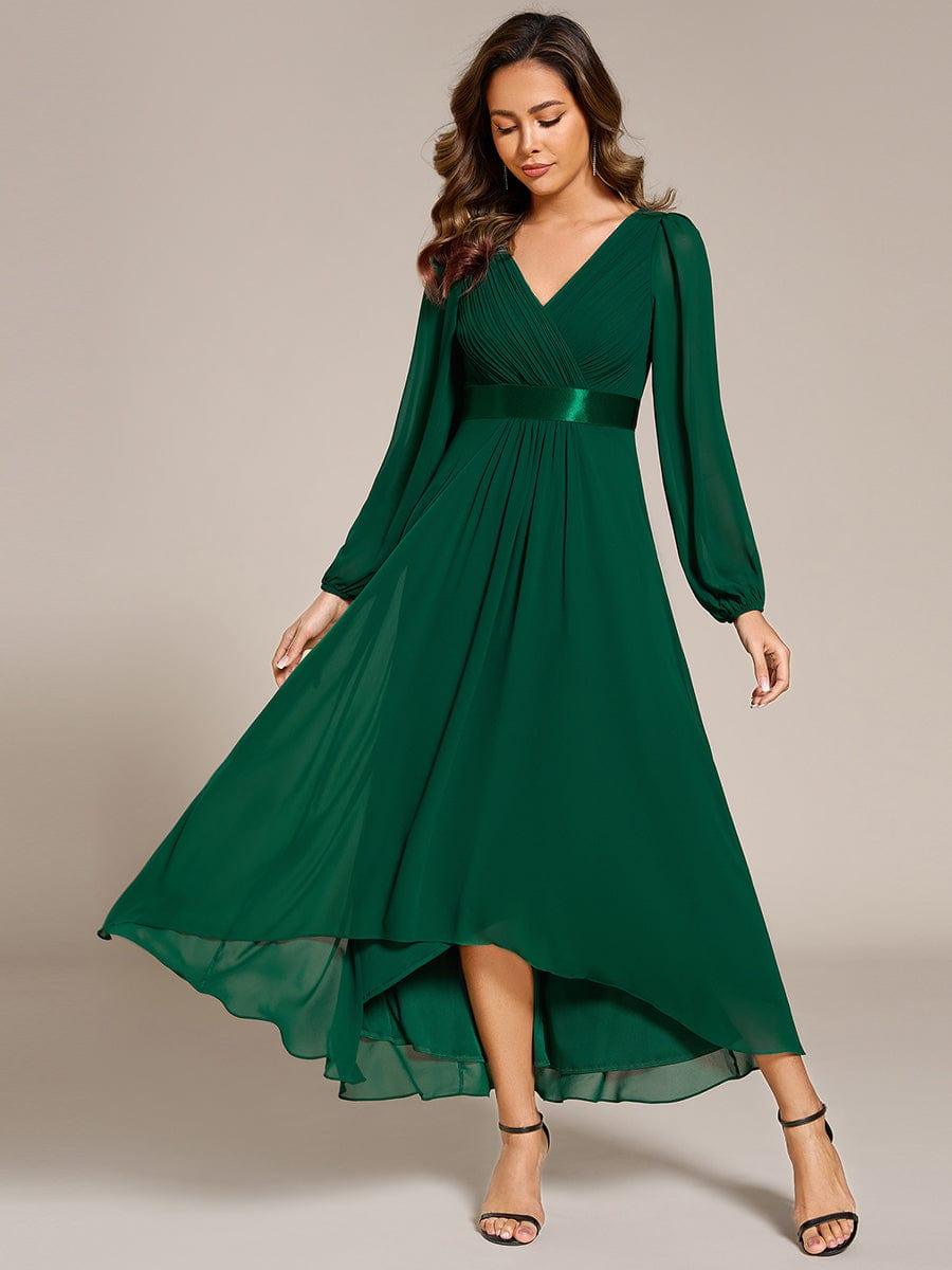 ever KEYLA|Long Sleeve A Line Chiffon Pleated Asymmetrical Hem Formal Dress