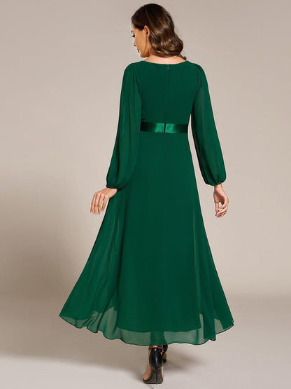 ever KEYLA|Long Sleeve A Line Chiffon Pleated Asymmetrical Hem Formal Dress