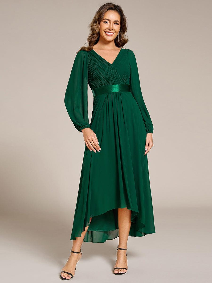 ever KEYLA|Long Sleeve A Line Chiffon Pleated Asymmetrical Hem Formal Dress