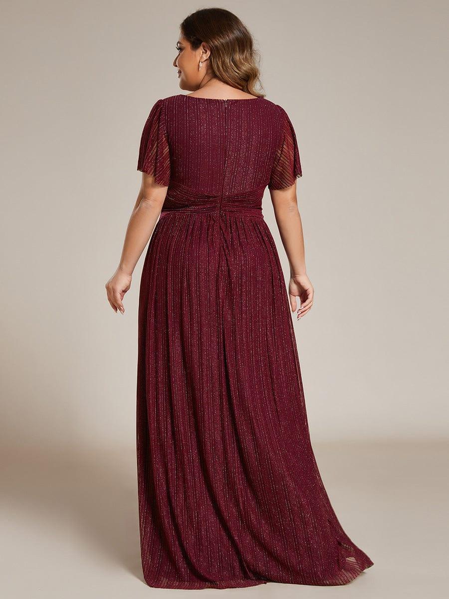 pretty DAPHNE|Plus Size V-Neck Glittery Short Sleeves Formal Evening Dress with Empire Waist