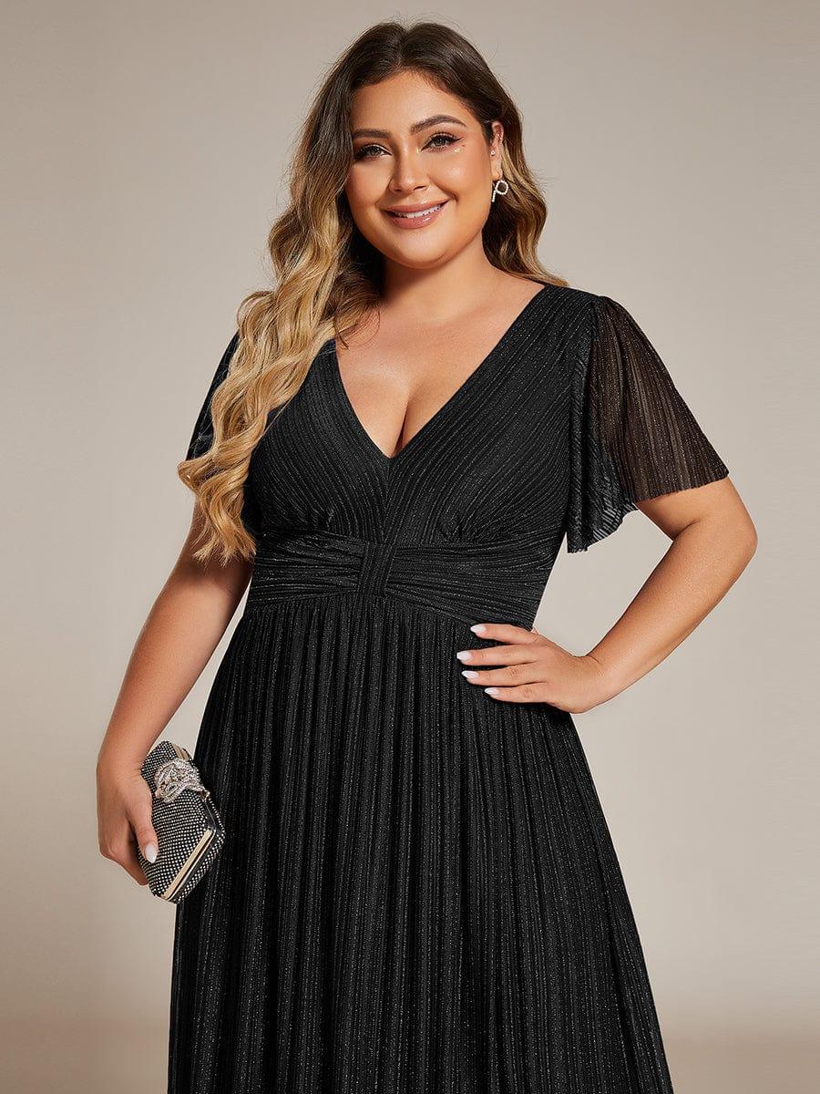 pretty DAPHNE|Plus Size V-Neck Glittery Short Sleeves Formal Evening Dress with Empire Waist