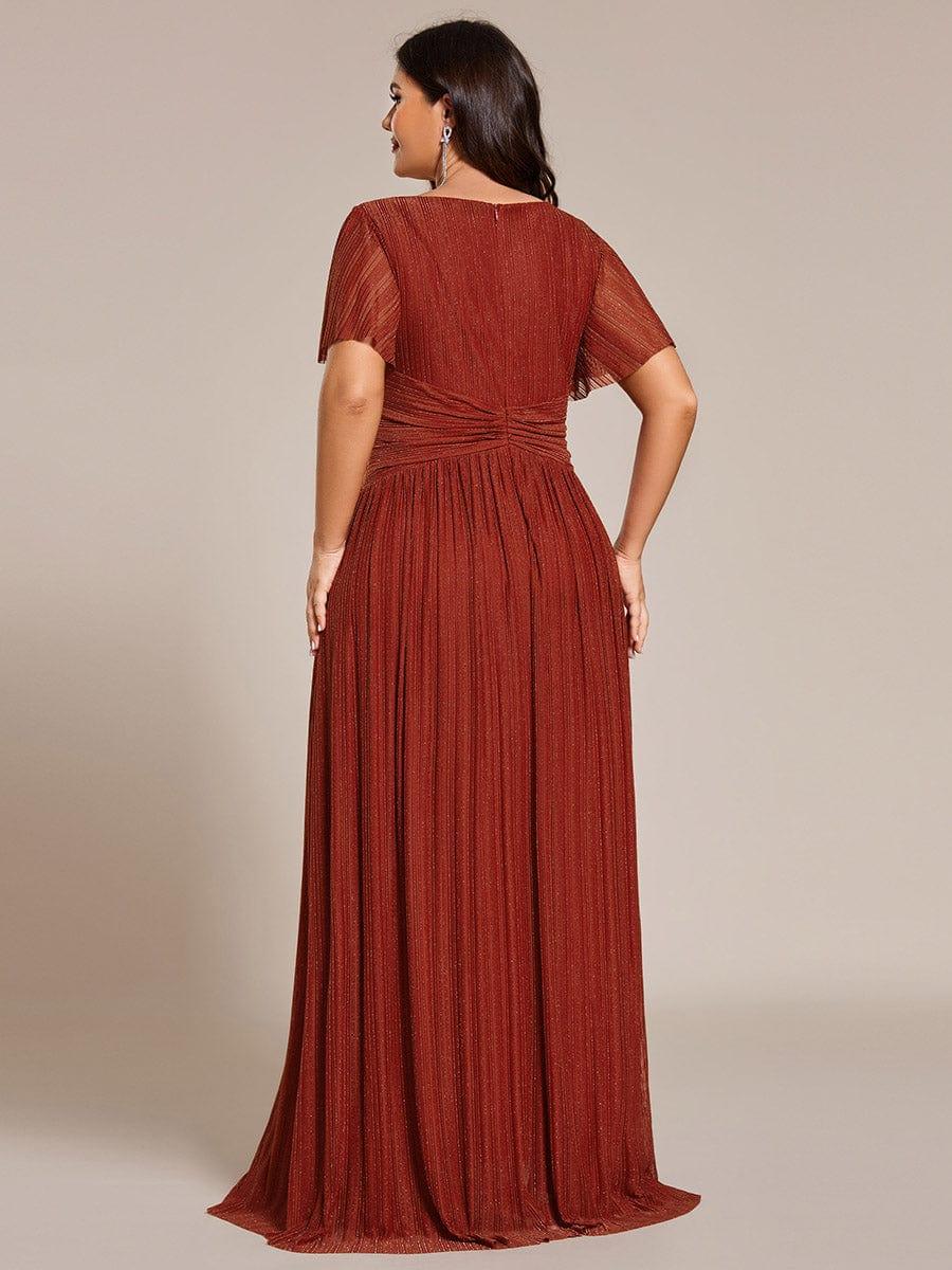 pretty DAPHNE|Plus Size V-Neck Glittery Short Sleeves Formal Evening Dress with Empire Waist