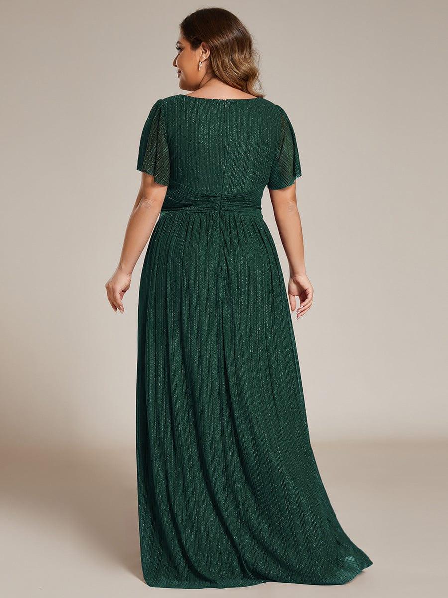 pretty DAPHNE|Plus Size V-Neck Glittery Short Sleeves Formal Evening Dress with Empire Waist