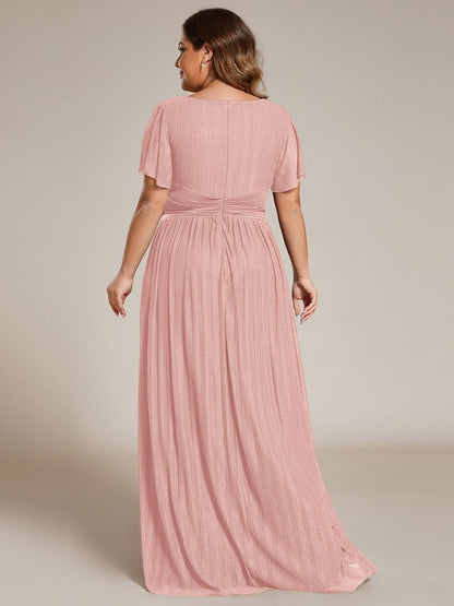 pretty DAPHNE|Plus Size V-Neck Glittery Short Sleeves Formal Evening Dress with Empire Waist