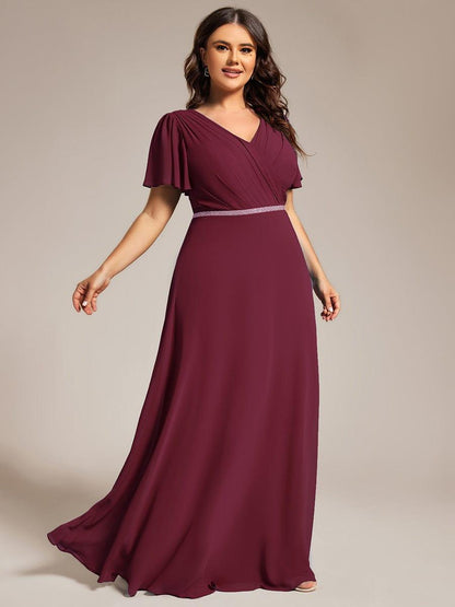 pretty LAYLAH|Plus Size Pleated A-Line Shiny Belt Chiffon Formal Evening Dress