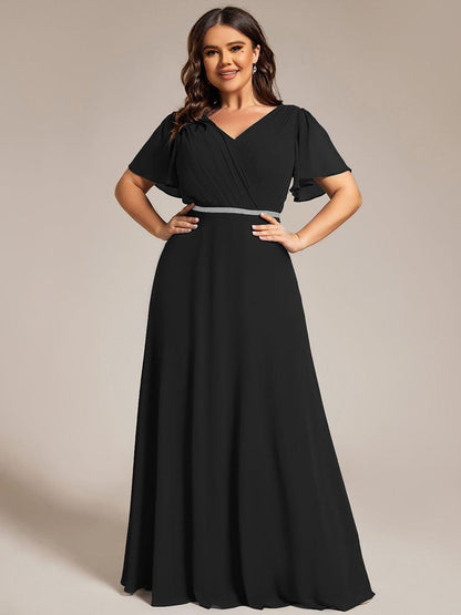 pretty LAYLAH|Plus Size Pleated A-Line Shiny Belt Chiffon Formal Evening Dress