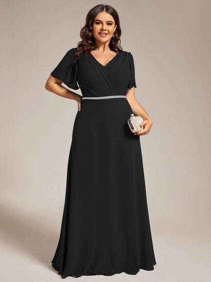 pretty LAYLAH|Plus Size Pleated A-Line Shiny Belt Chiffon Formal Evening Dress