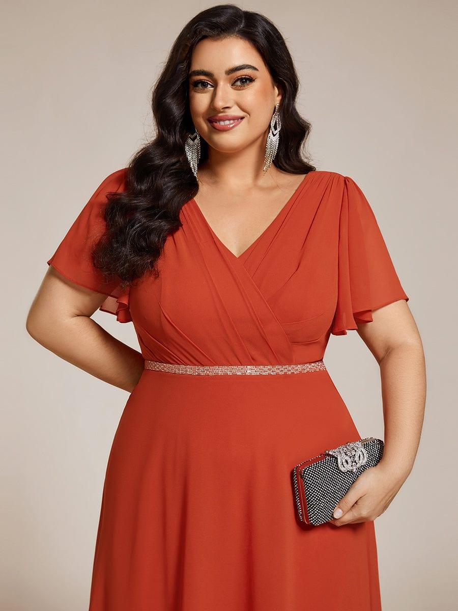 ever LAYLAH|Pleated A-Line Chiffon Formal Evening Dress with Short Sleeves and Sequin Waist