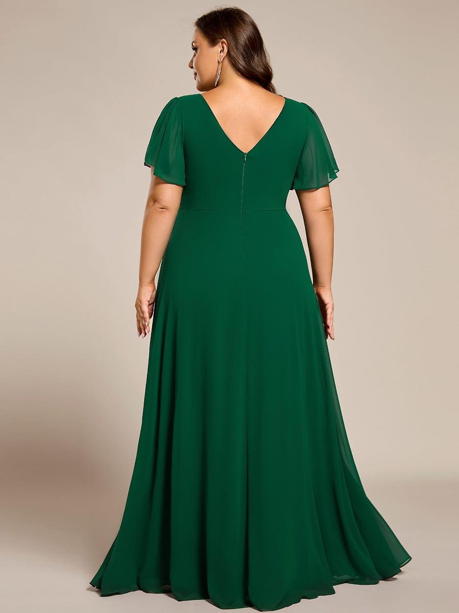 ever LAYLAH|Pleated A-Line Chiffon Formal Evening Dress with Short Sleeves and Sequin Waist
