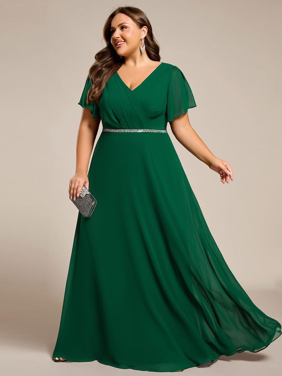 pretty LAYLAH|Plus Size Pleated A-Line Shiny Belt Chiffon Formal Evening Dress