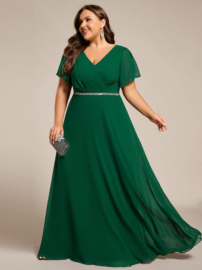 pretty LAYLAH|Plus Size Pleated A-Line Shiny Belt Chiffon Formal Evening Dress