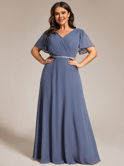 pretty LAYLAH|Plus Size Pleated A-Line Shiny Belt Chiffon Formal Evening Dress