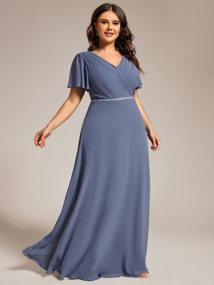pretty LAYLAH|Plus Size Pleated A-Line Shiny Belt Chiffon Formal Evening Dress