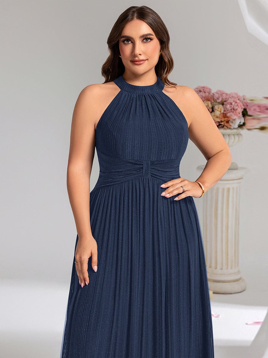 pretty VAYLA|Plus-Size Glittery Halter Neck Dress