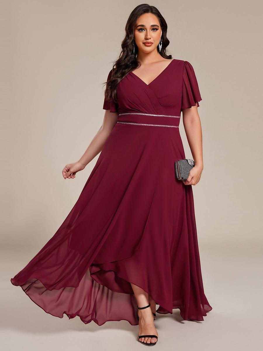 ever DAKOTA|Double V-Neck Waist Trimmed Chiffon Formal Evening Dress
