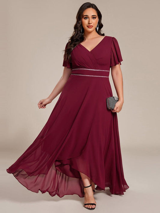pretty DAKOTA|Plus Size V-Neck Rhinestone Waist Chiffon Maxi Formal Evening Dress