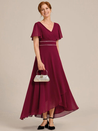 ever DAKOTA|Double V-Neck Waist Trimmed Chiffon Mother of the Bride Dress