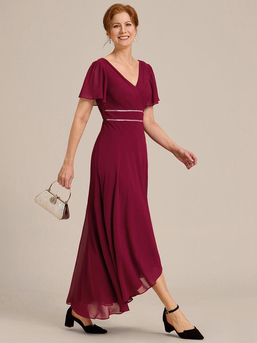ever DAKOTA|Double V-Neck Waist Trimmed Chiffon Mother of the Bride Dress