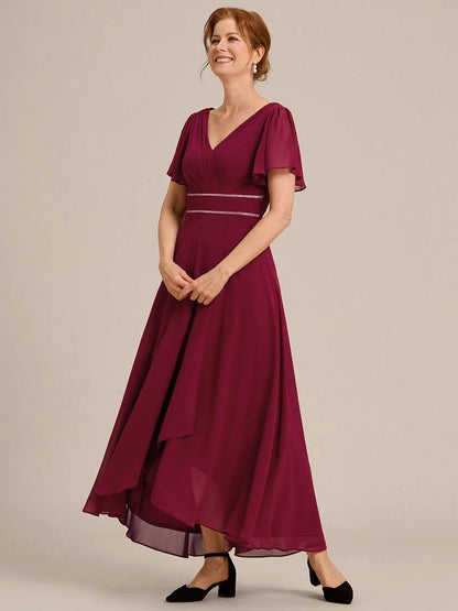 ever DAKOTA|Double V-Neck Waist Trimmed Chiffon Mother of the Bride Dress